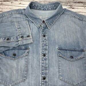 Gap 1969 Denim Shirt Long Sleeve Chambray Blue Workwear Men Size XL Pearl Snaps